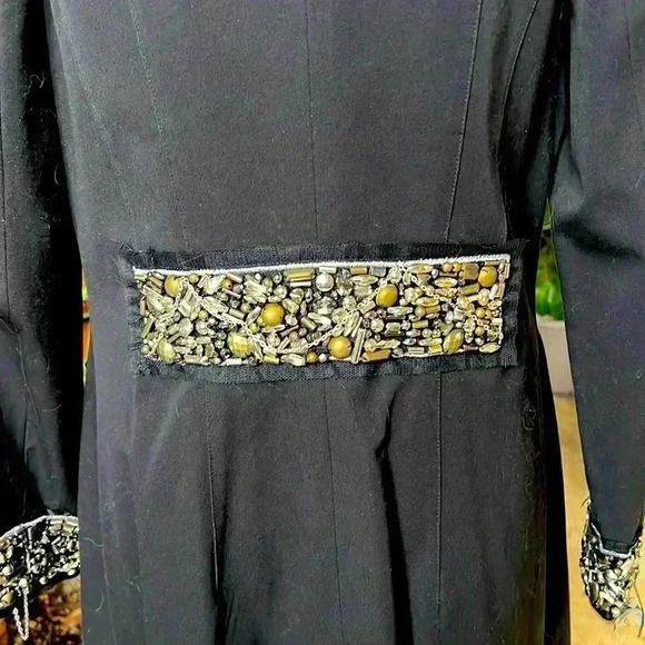 V Christina Vintage black long jacket. Size Large. Snap closure jeweled in gold - Picture 13 of 16